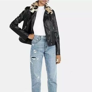 Express leather jacket with cheetah fur collar